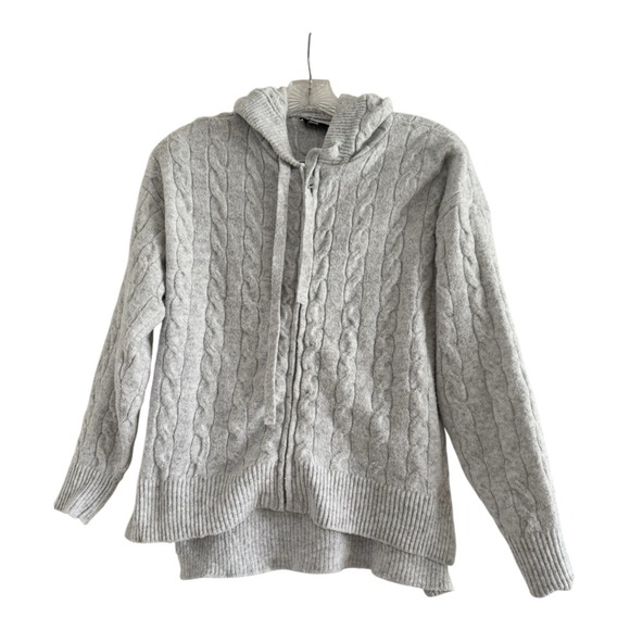 Pink Rose Sweaters - PINK ROSE Women's Gray Hooded Zip Up Sweater-SMALL